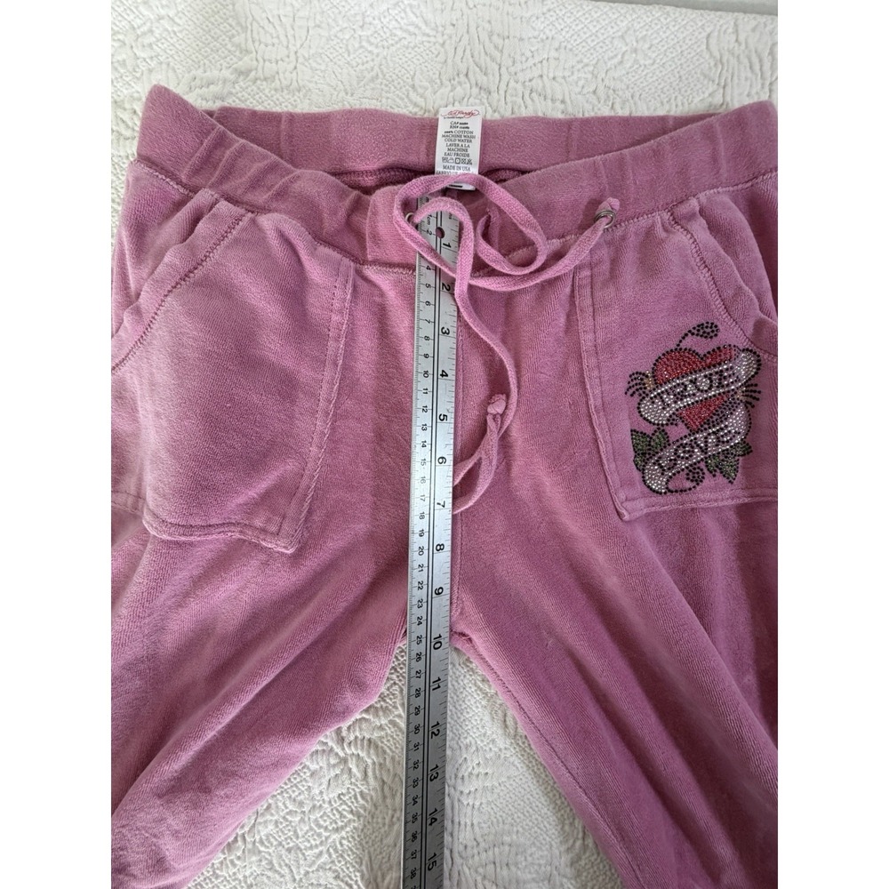 Ed Hardy Y2K Audiguier Tracksuit XL Pink Velour Tattoo Bling Graphic RARE USA - Picture 10 of 11